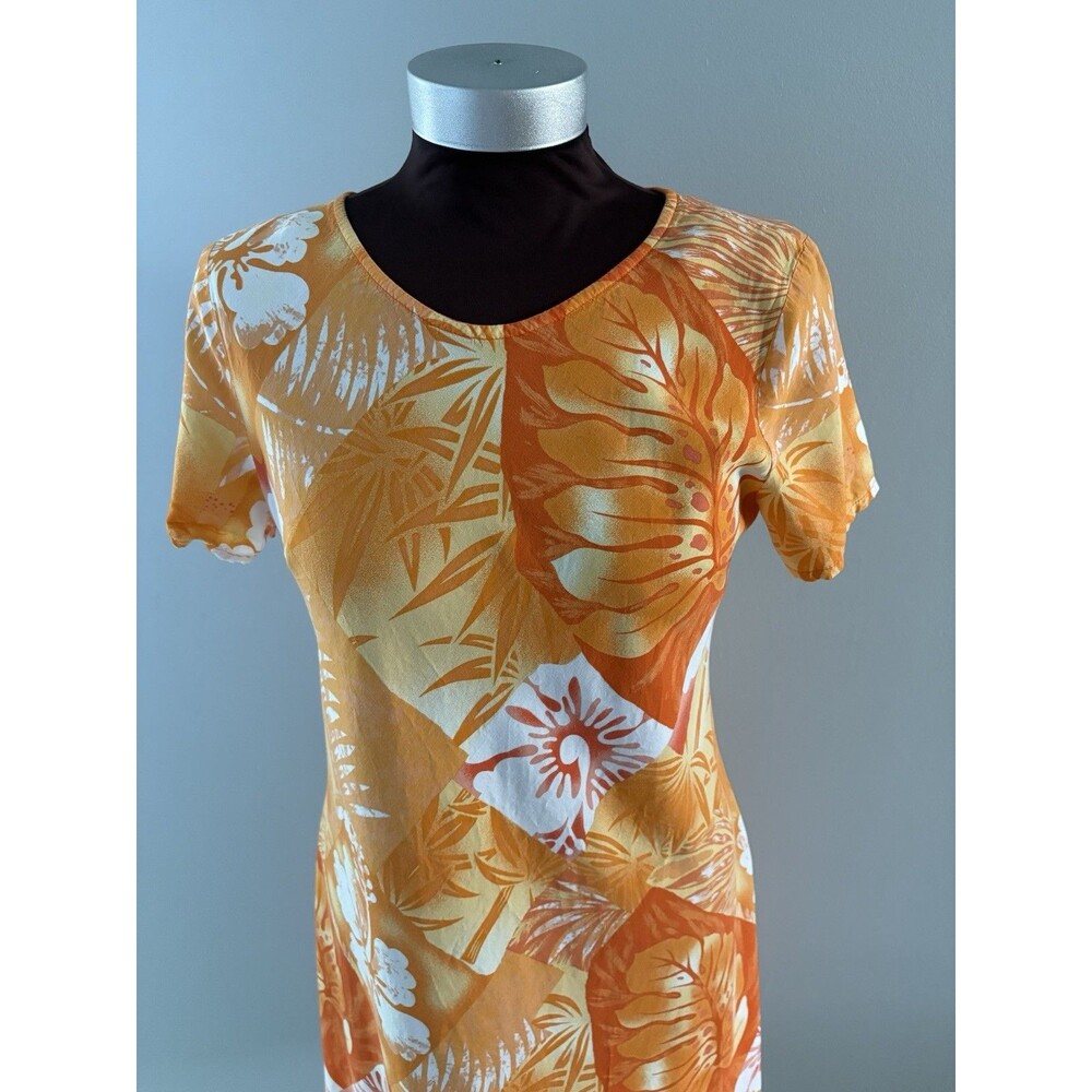 Vintage Hilo Hattie Dress Size M Orange Floral Batik Beach Hawaiian *